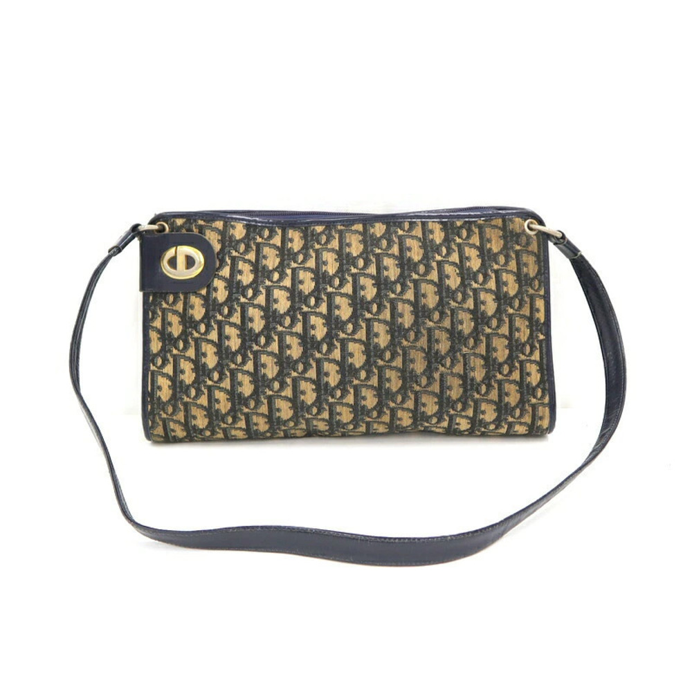 Christian Dior Trotter Hobo Bag Navy Blue Canvas Leather